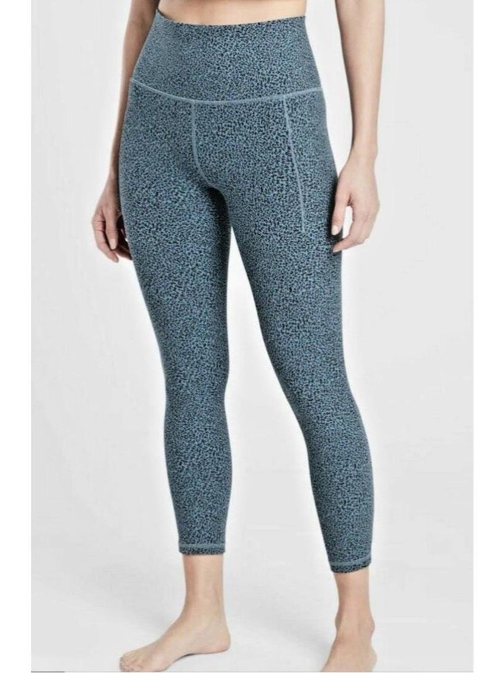 Athleta Teal Blue Cheetah Black Athletic Yoga Workout Leggings Medium Petite MP